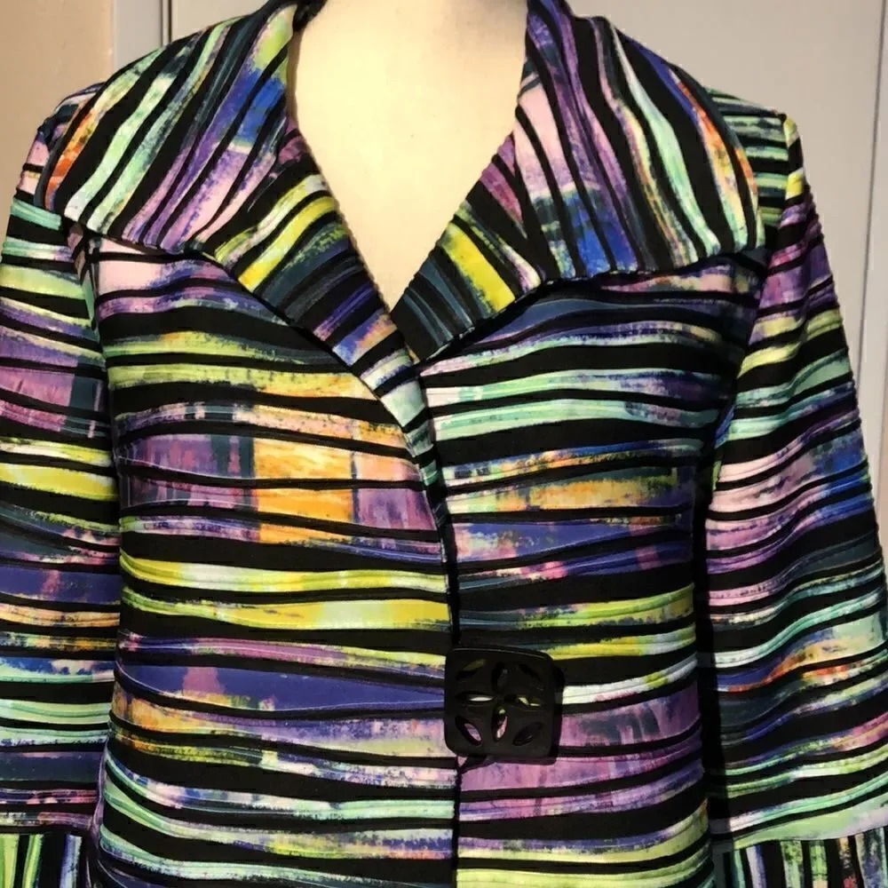 IC by Connie K womens blazer stripe black green pink size M - Picture 14 of 14
